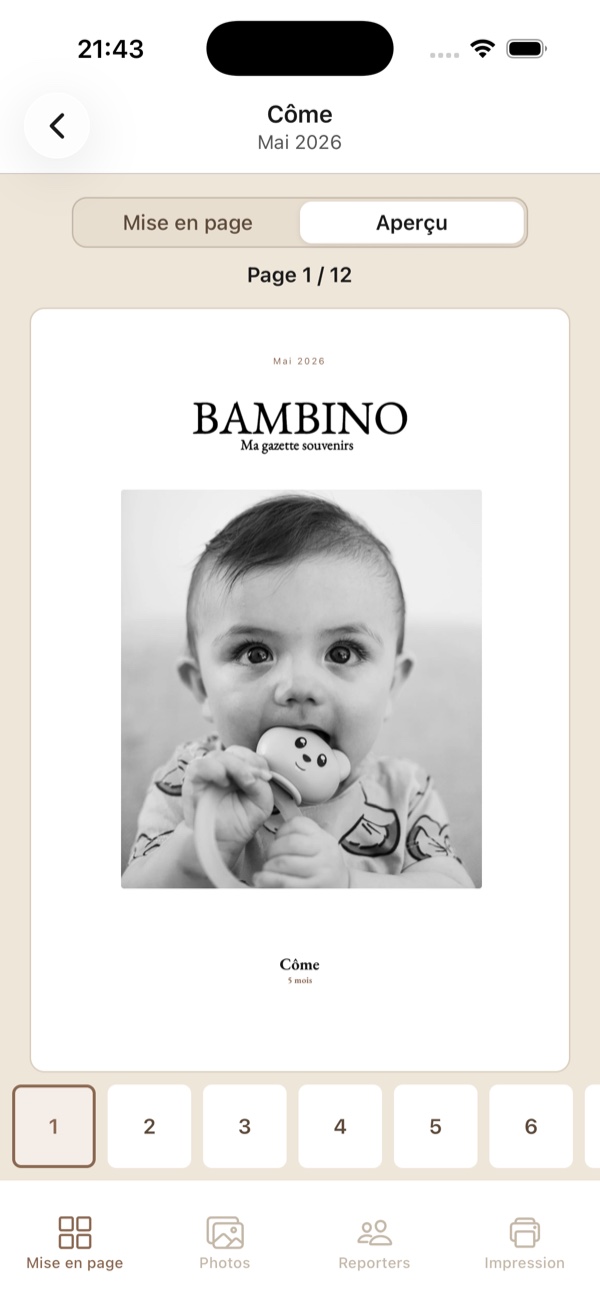 Aperçu de l'app Bambino — la gazette de Côme, mai 2026